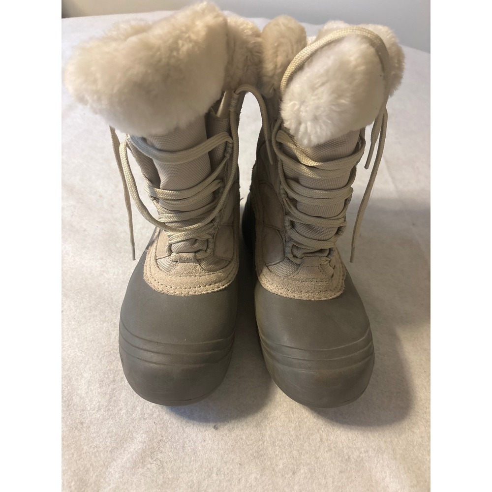 Columbia Bugaboot Winter Boots Kids Size 8 Beige Good Waterproof Faux Fur Lining